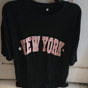 Women's Black Graphic Tee with Pink 'New York' Design